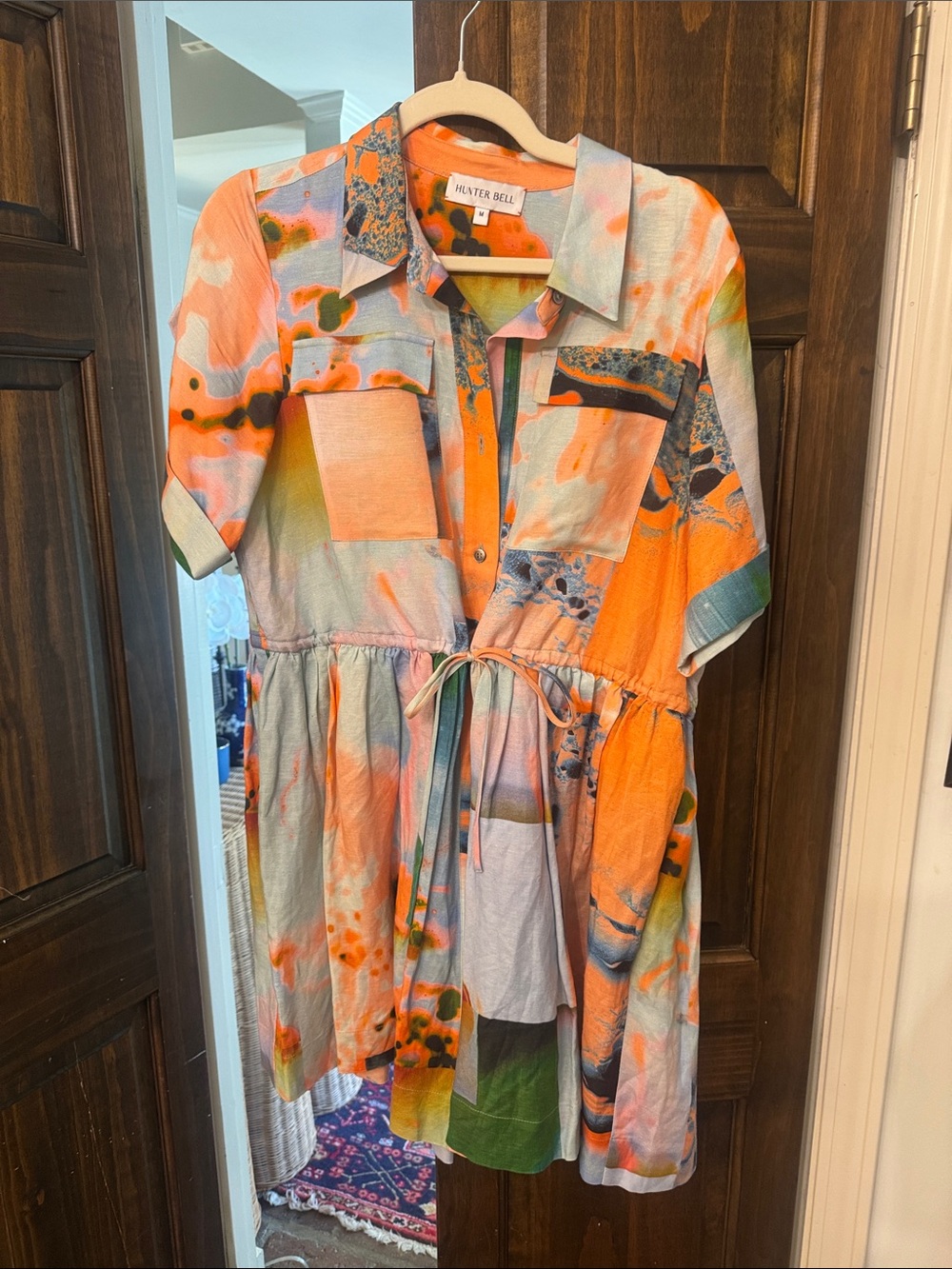 Hunter Bell Peyton Citrus Grove Linen Mini Shirt Dress Size M